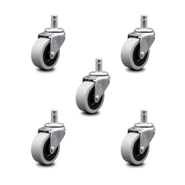 2 Inch Thermoplastic Rubber Wheel 7/8 Grip Ring Stem Caster SCC, 5PK